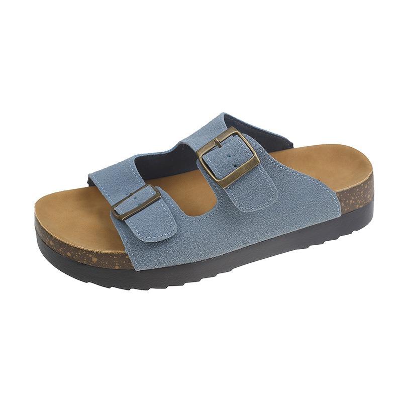 Frosted leather retro soft-soled slippers women's summer wear new versatile thick-soled one-word cool slippers