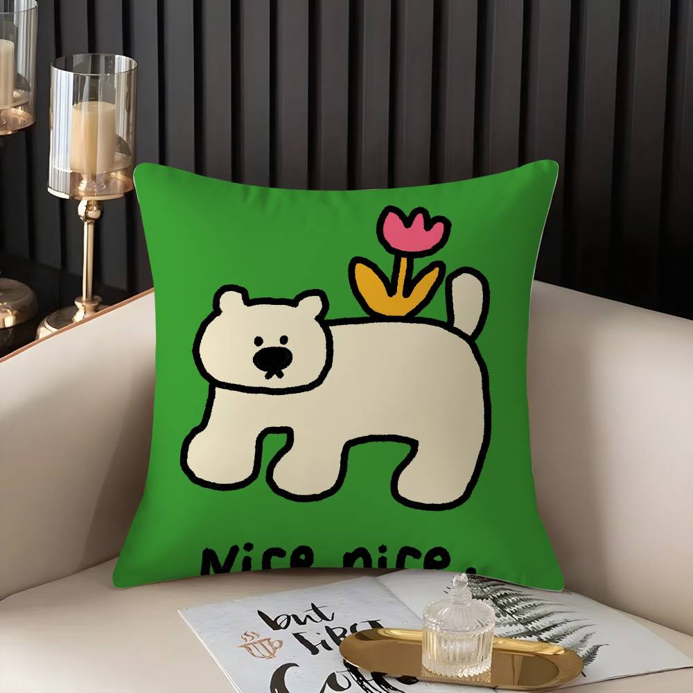 Pillow Case Happy Dog Home Dorm Chair Back Short Plush Double-Sided Printing Office Nap Time Cushion Cover