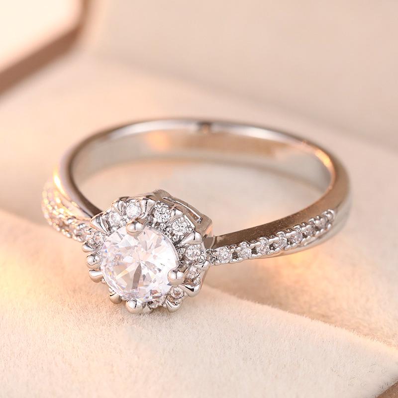 Elegant Inlaid White CZ Women's Ring Sparkling CopperColor Geometry Daily Wear Party Jewelry Anniversary Gift
