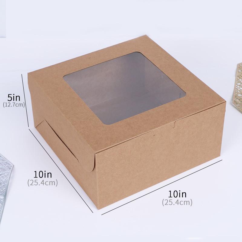 5Pcs Window Clear 10 inch Birthday Cake Pizza Box White Kraft Paper Baking Pastry Packaging Boxes