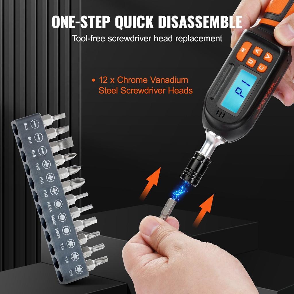 Digital Torque Screwdriver, 1/4" Drive Screwdriver Torque Wrench, Electrician Torque Screwdriver with LCD, 2.65-70.67 In-lbs Torque Range, 0.01 N.m