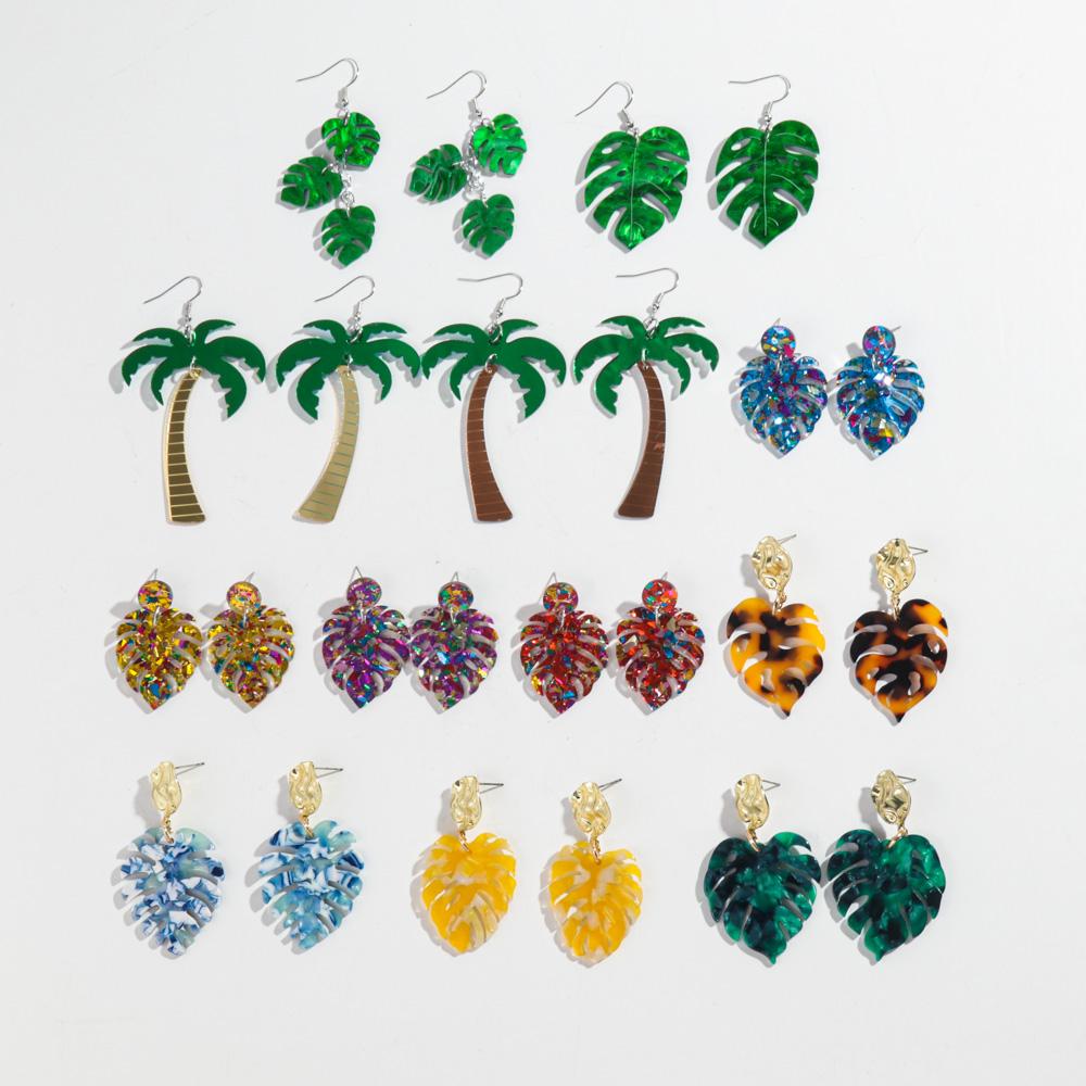 New Trendy Monstera Leaves Acrylic Earrings for Women Fashion Coconut Tree Palm Leaf Plant Drop Earring Boho Beach Jewelry Gifts