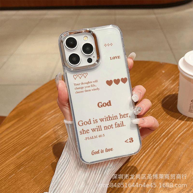 Love English Applicable iPhone15promax mobile phone case Apple 16 electroplated photo frame 14/13 protective case 17