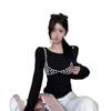 Elegant Sequin Long-Sleeve T-Shirt for Women - Chic Korean-Style Winter Top