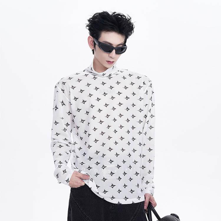 

Men s High-Neck Long-Sleeve Ice Silk T-Shirt: Stylish, Comfortable, and Trendy for Early Autumn. L білий