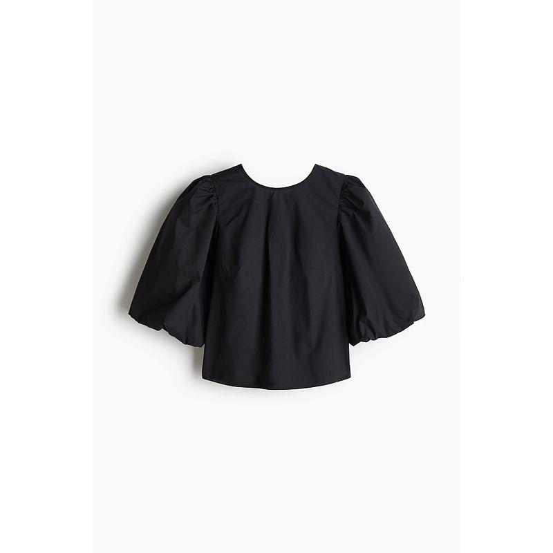 

HM Women s Shirt Autumn Fashion round Neck Puff Sleeves and Elbow Open Back Loose and Simple Dress Tops 1249983 Black 155/80