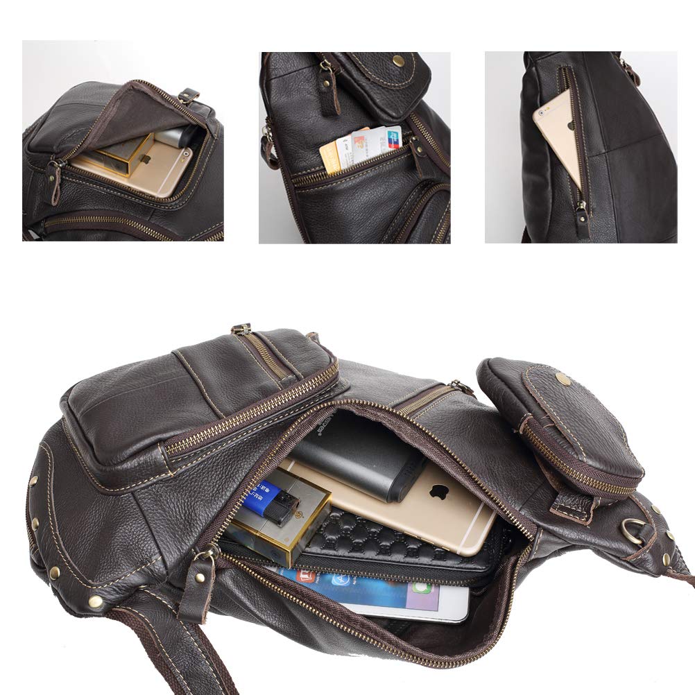 Meigardass Genuine Leather Crossbody Bag for Large Expandable Cowhide iPad and Folding Umbrella Storage Men, Capacity, Gusset, One-Shoulder Bag,