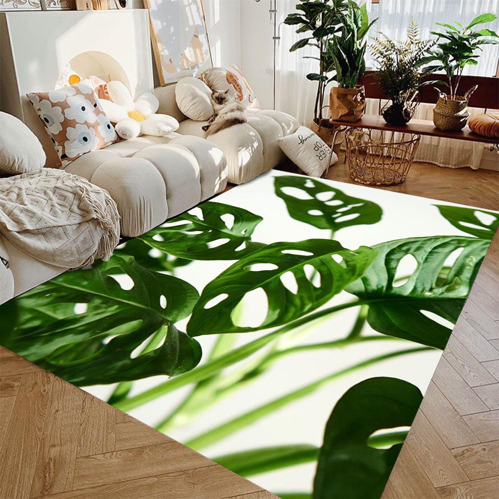 Zacht Flanellen Bladkleed Scandinavische Stijl Groot Vloerkleed Groen Blad Pluche Slaapkamer Vloermat Antislip Bankmat Vensterbank Kussen Decoratie 100X150CM(3.3X4.9FT