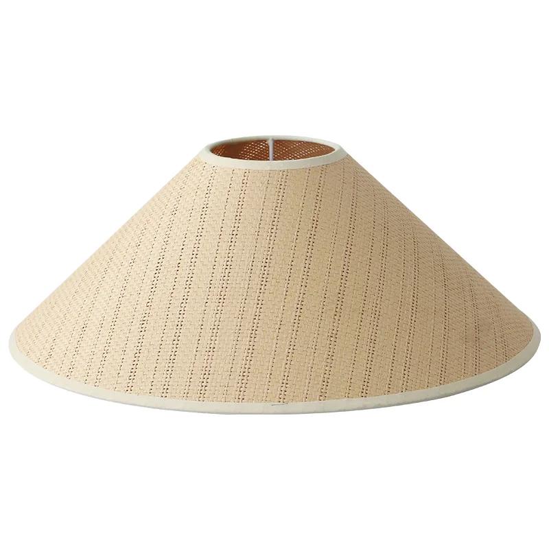 Japanese Zen Rattan Hand Woven Lamp Cover E27 Table Lamp Lampshade Linen Fabric Shell Wabi-Sabi Style Bedside Floor Lamp Shade