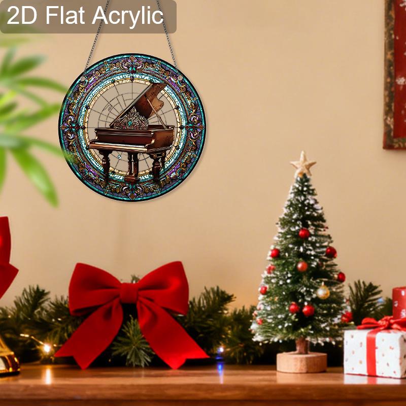 Acrylic Ornate Grand Piano Suncatcher, Stained Glass Effect Window Hanging Ornament for Music Lover Gifts