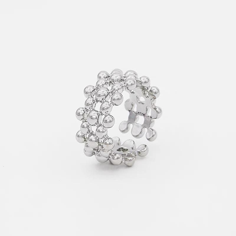 Versatile Open Adjustable Women s Geometric Hollow Ring - Trendy Simple Round Bead Patchwork Design Open Adjustable