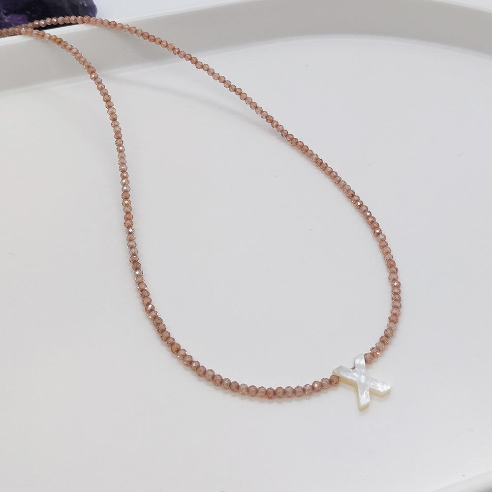 Elegant 2m Zircon Beaded Clavicle Chain: 26-Letter Deep Sea Shell Necklace for Women.