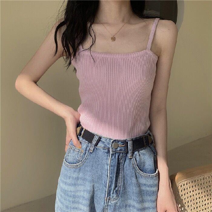Hong Kong Style Women's Chic Sleeveless French Knit Camisole Top, Summer White Innerwear.