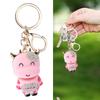 2Pcs Keychain Pendant Cartoon DiamondStudded Resin Small Cow Shape Metal Key Ring Decoration(Pink )