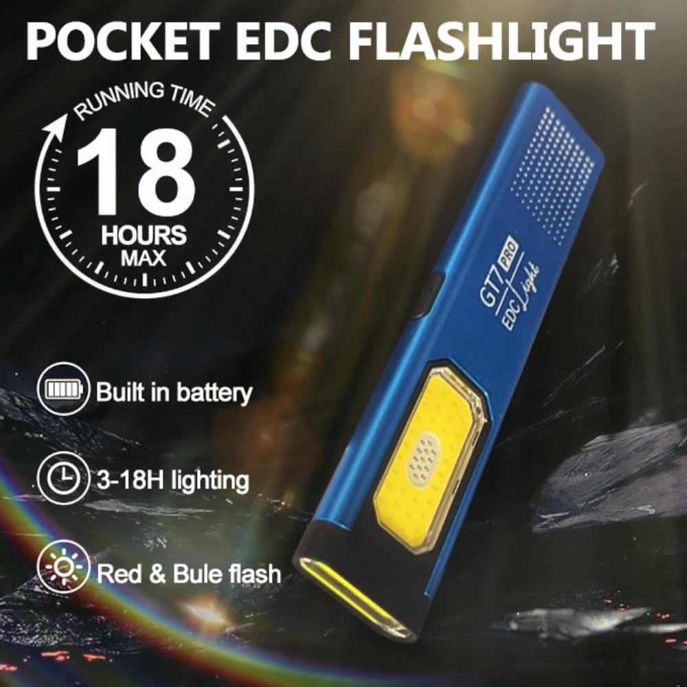 Kompakte Mehrfachmodus-Taschen-LED-Taschenlampe USB-C Wiederaufladbare Taschenlampe mit Rot-Blau-Stroboskop für Zuhause, Camping, Notfall, EDC & Reise
