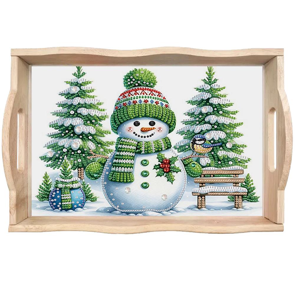 

Wooden Animal Snowman 5D Diamond Painting Tray Art Craft with Handle DIY Diamond Painting Food Tray Kit for Countertop Decor