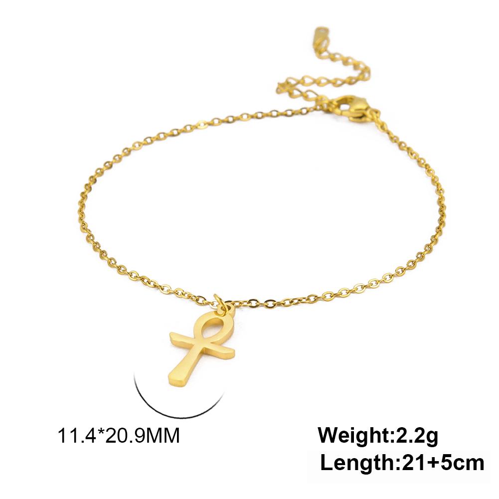 Egito Símbolos da Chave da Vida Cruz Ankh Tornozeleira Aço Inoxidável Pingente Egípcio Pulseira de Tornozelo para Pé de Praia Feminino Joia Presente