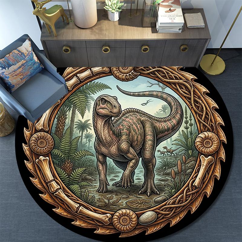 Prehistoric Dinosaur Scene Round Area Rug Under Office Chairs Bedroom Living Room Home Decor