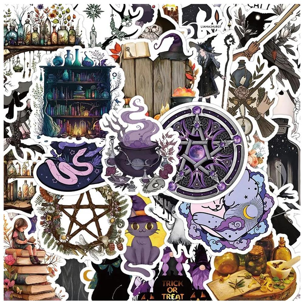 10 30 50Pcs Vintage Gothic Magic World Witch Cat Anime Stickers Laptop Motorcycle Luggage Car Phone Waterproof Sticker Decals
