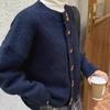 Vintage Soft Round Neck Sweater Knitted Cardigan Jacket Women Spring Autumn