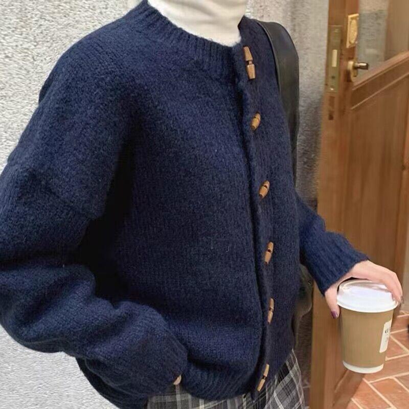 Vintage Soft Round Neck Sweater Knitted Cardigan Jacket Women Spring Autumn
