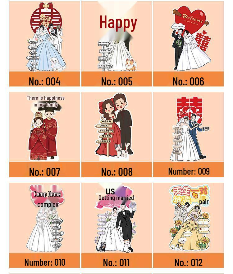 Hand-Painted Wedding & Engagement Cartoon Figure Welcome Standee