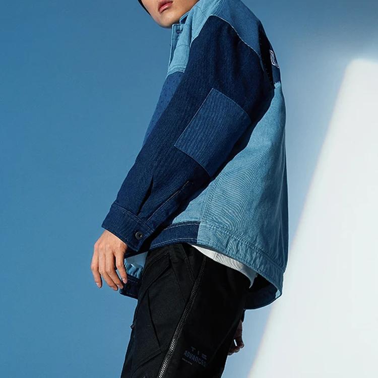 Li Ning Wu Chuang Wu Yi Color Block Splicing Single-Breasted Loose Cotton Jacket Men Jacket Blue AJDR427-1