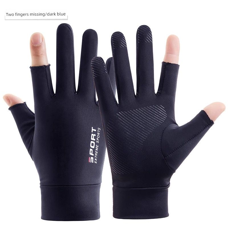 

Sun Protection Anti-Slip Gloves Men s Summer Open Finger Thin Ice Silk Driving Leakage Two Finger Fishing Half Finger Cycling Takeaway Gloves Two fingers missing-blue (Ice Silk) [1 pair]]