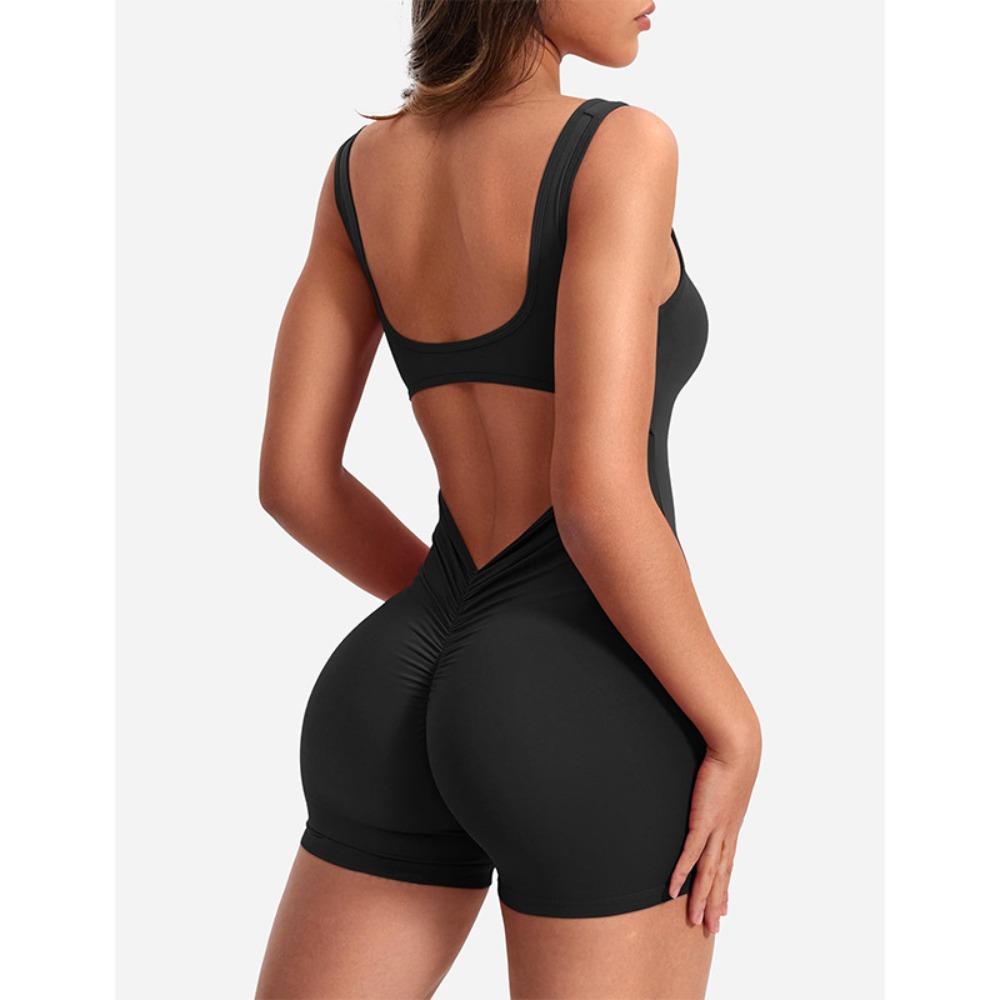Tuta da donna a collo rotondo senza maniche, vestibilità aderente, vita alta, con cut-out sulla schiena, per yoga, allenamento, abbigliamento athleisure quotidiano