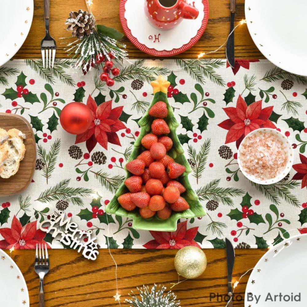 Festive Snowman Christmas Tree Table Runner Home Kitchen Dining Tablecloth for Party Decoration
