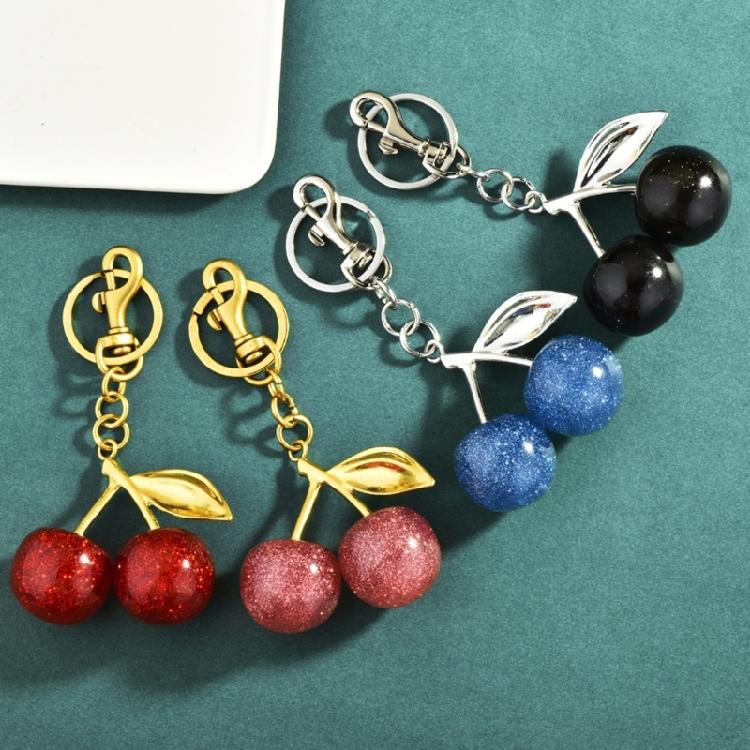 Fashionable Cherry Key Rings Stylish Cherry Bag Ornament Keychain Crystal Alloy Versatile Key Rings Accessory