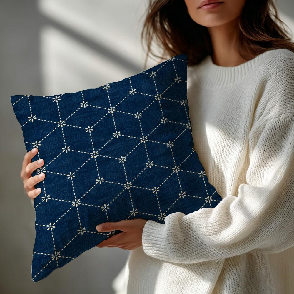 Muster Sashiko-Stickerei Indigofarbe Texturen Kissenbezug Gemusterter Kissenbezug Romantisch Gemütliches Zuhause Sofa Dekoration