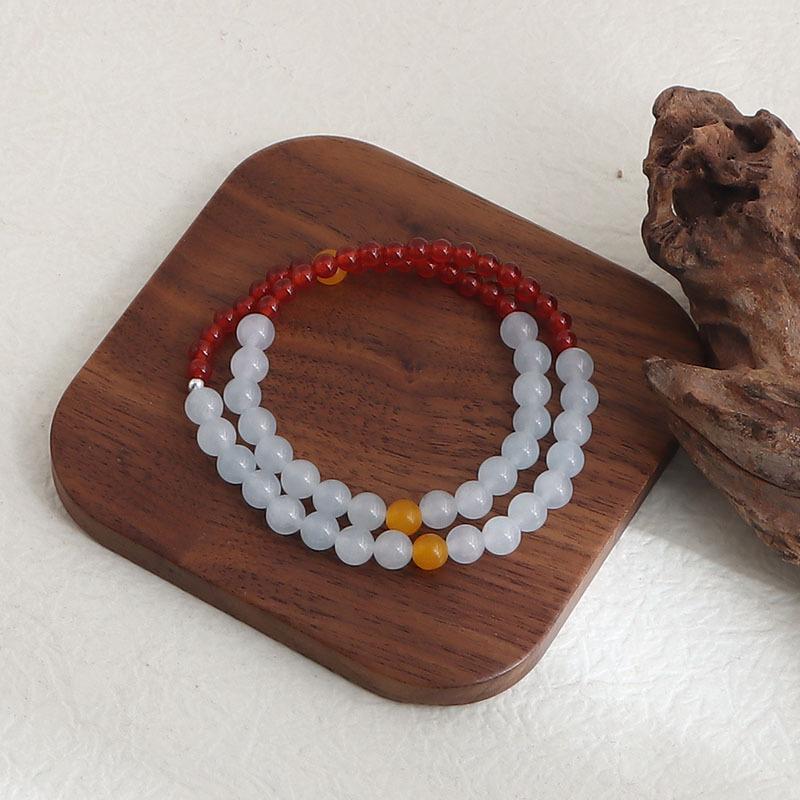 New Chinese bracelet Aquamarine white jade white crystal three-spell multi-treasure crystal bracelet multi-circle natural women s niche bracelet