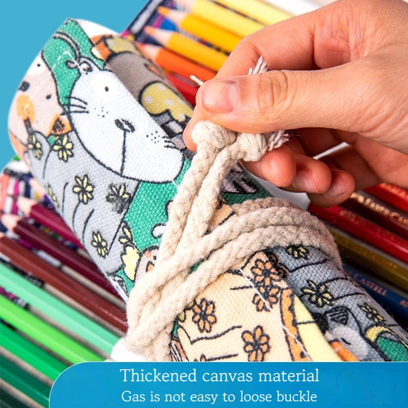 24/36/48/72 Hole Colorful Cloth Pencil Case Stationery Pencil Storage Bag Paint Brush Pen Bag Pencil Roll Case School Supplies