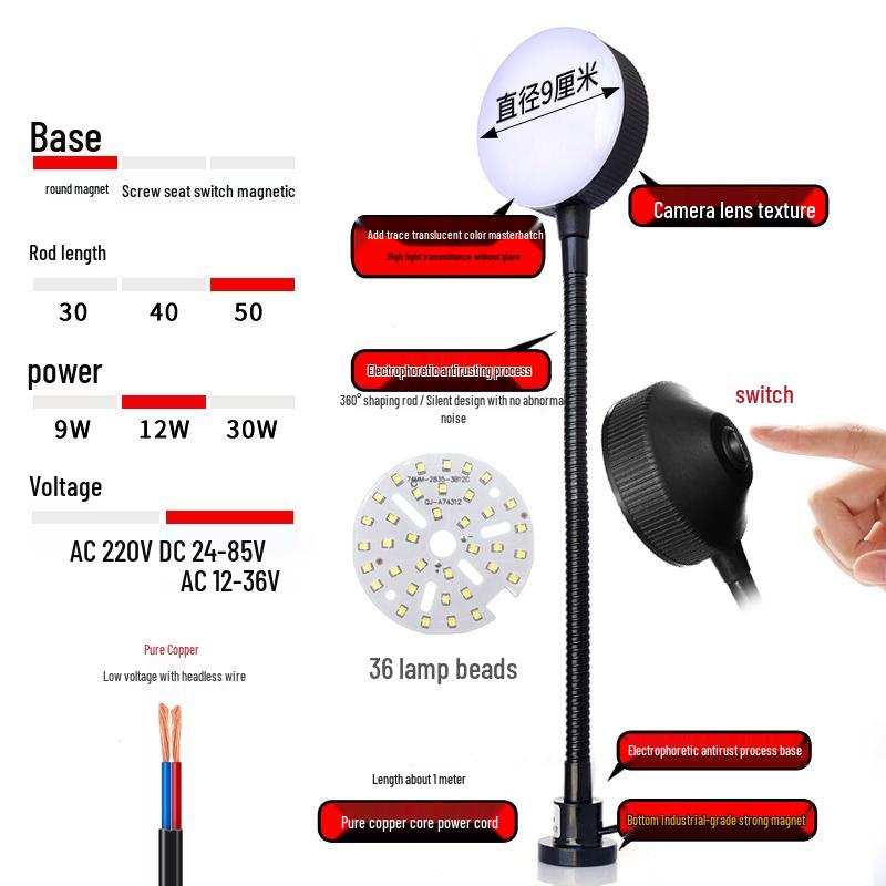 LED Work Light with Magnetic Base for Machine Tools - 220V, 24V