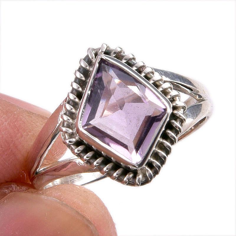 

Natural Pink Amethyst Gemstone Handmade 925 Solid Silver Jewelry Ring S.7 m8p16
