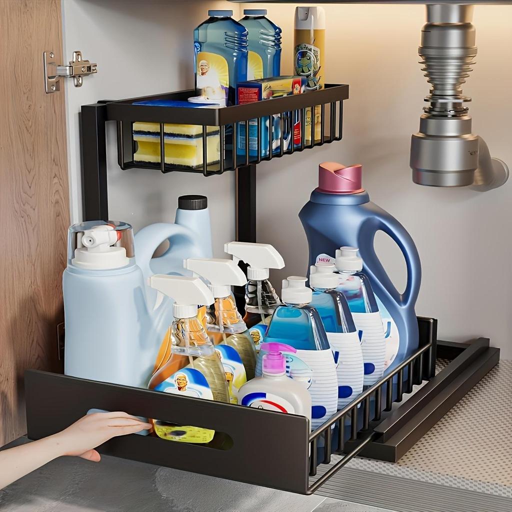 Kitchen Storage Rack, Lower Sink Sorting, Sliding Pull-out Cabinet Sorting Rack, For Kitchen Bathroom Refrigerator Cabinet Organization Rack