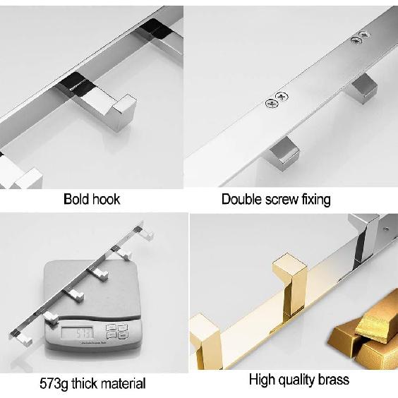 Brass Chrome Coat Rack Wall Mounted with Hooks, Modern Heavy Duty Coat Hook Rail, Robe and Towel Hooks Rack for Bathroom, Entryway, Mudroom, Hats