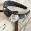Sweet Floral Pearl Hair Hoop Korean Style Wide Edge Hairband Flocking Flower Headband  Lady