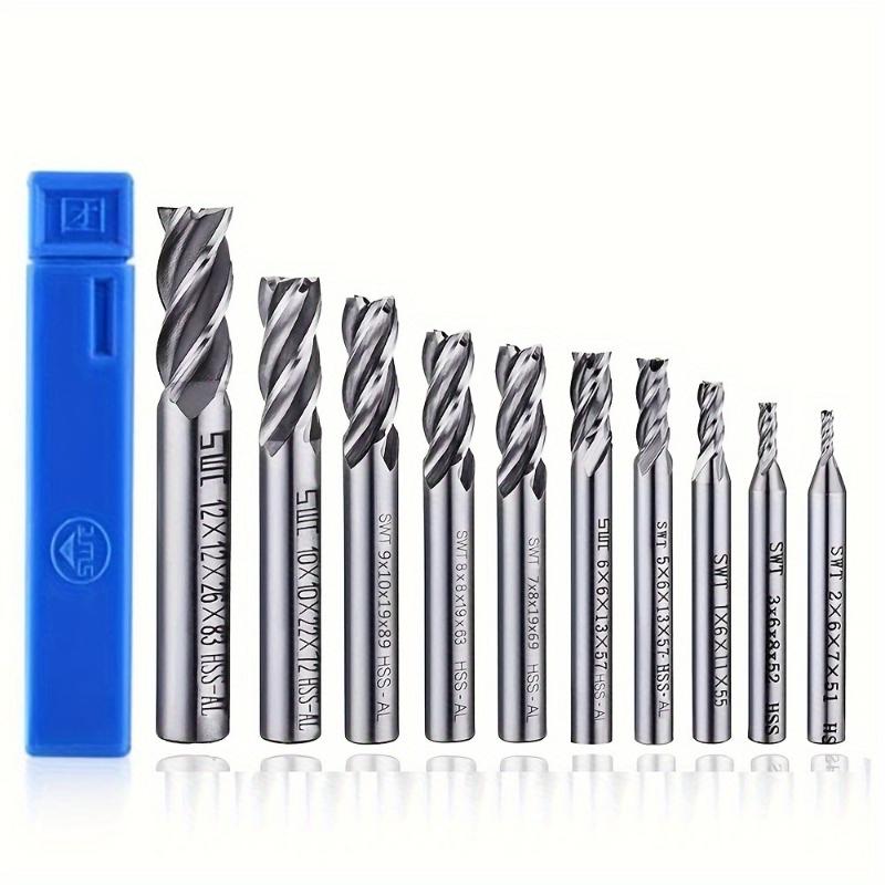 4 Flute Spiral End Mill Set 2-12mm High-Speed Steel CNC Lathe Cutter Bits Straight Shank Precision Drill Kit for Machinists