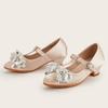 2025 Winter Crystal Flower Bow High Heels for Girls - Pointed Toe Leather Shoes for Small and Medium Children