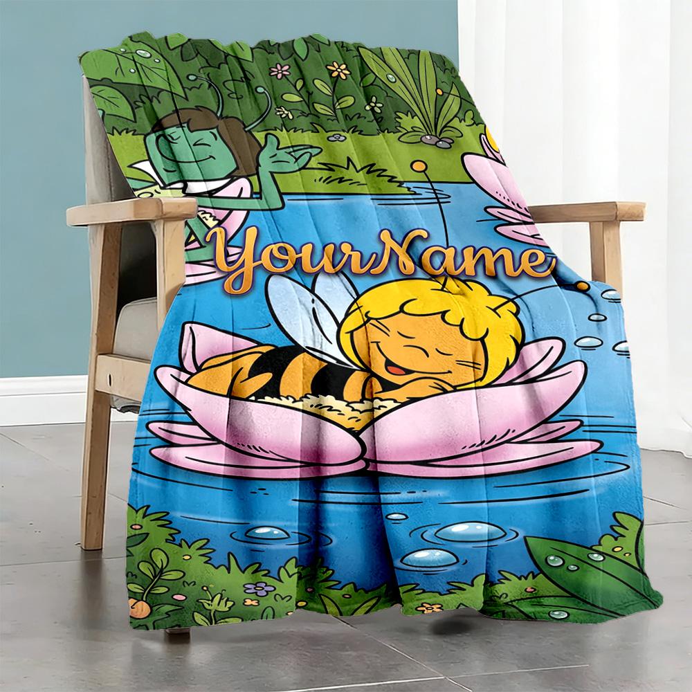 Biene Maja Personalized Name Blanket Gift Customizable Blanket Soft Warm Cozy Throw For Office Nap Seaside Office Chair Four Seasons Universal