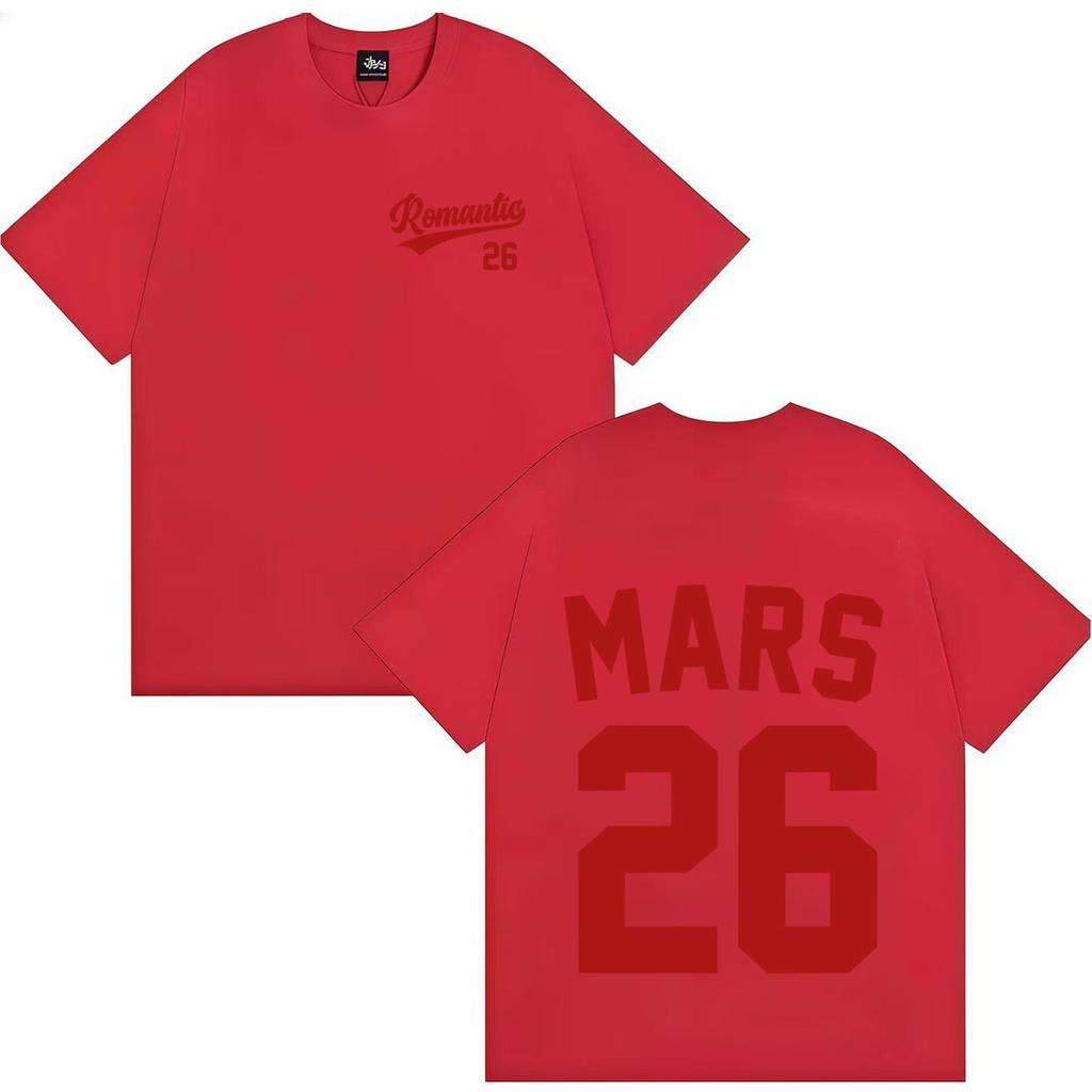 Sänger Bruno Mars Harajuku Buchstaben Print T-Shirt Herren Damen Ästhetischer Doppelseitiger Druck 90er Jahre Baumwolle Übergroßes Kurzarm-T-Shirt