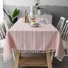 Nordic Christmas Tablecloth Striped Embroidery Flower Tablecloth Cotton Art Hotel Household Tea Table Cloth Pad