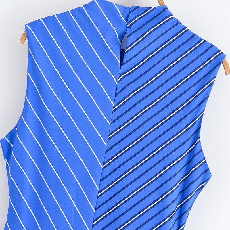 Kaslead New Women clothes Western Style Half-high Collar Stripe Long Dress 87007204