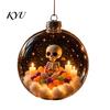 Halloween Ornament for Front Door Ball Ornament, Light Up Plastic Clear Hanging Spooky Home Decor Living Room Decoration with Cat/Skeleton/Bat Inside
