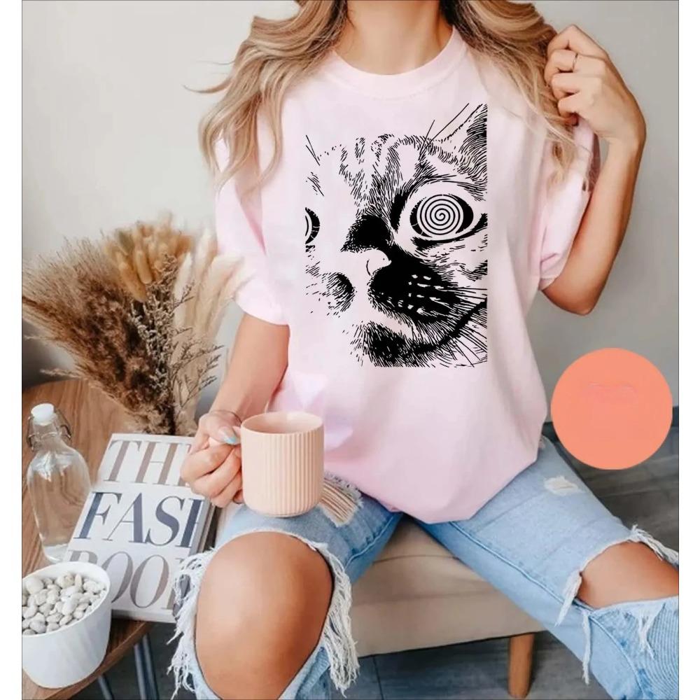 

Summer Women Men Vintage Psychedelic Cat T-Shirt Cotton and Breathable Short Sleeve Streetwear Oversized Loose Casual 3XL