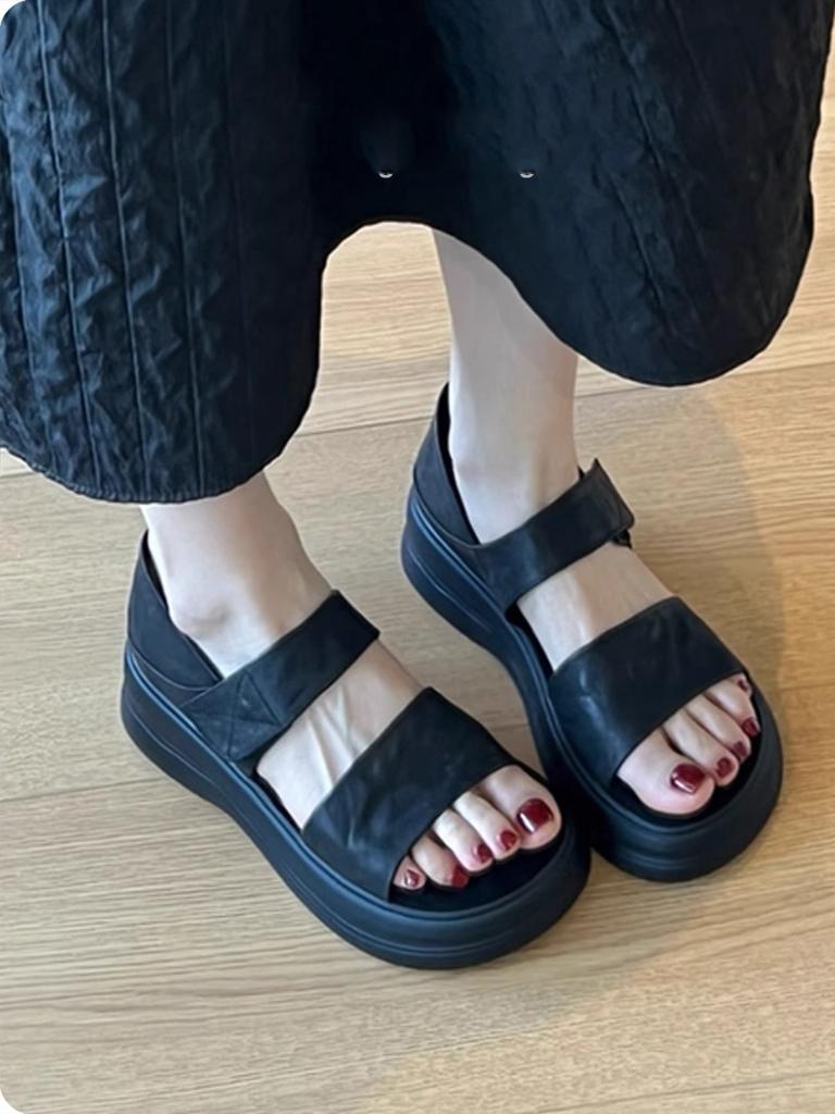 Soft leather version~ retro thick-soled versatile casual women's outer wear simple retro style comfortable fashion summer bag heel sandals