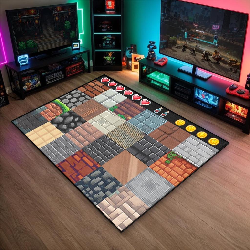Tappeto Tappetino Pixel Block - Tappeto Decorativo Gioco Stanza dei Giochi Camera da Letto, Tappeto Decorazione Casa Morbido Antiscivolo con Fantasia a Blocchi Colorati