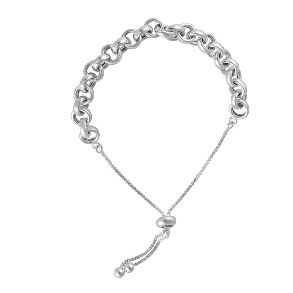 Real 925Sterling Silver Jewelry Link Adjustable Sliding Jewelry Bolo Bracelet for Women